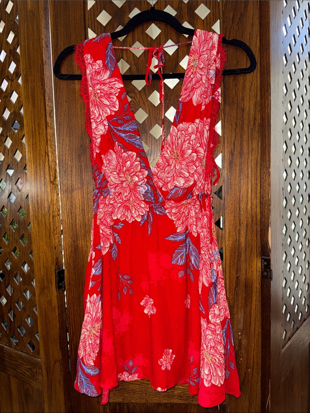 Floral Tie-Back Red Mini Dress